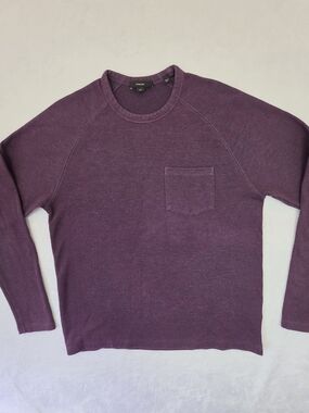 Vince Long Sleeve Knit Top Small Purple Crew Neck Pocket Lightweight Casual